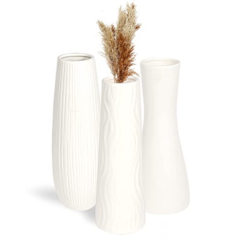 White Ceramic Vase Set of 3