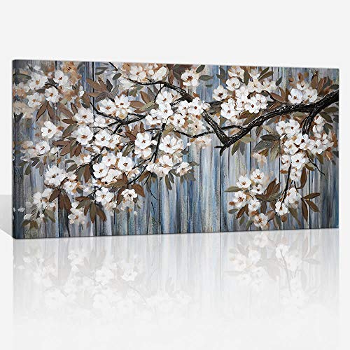 White Flower Tree with Gray Driftwood Picture