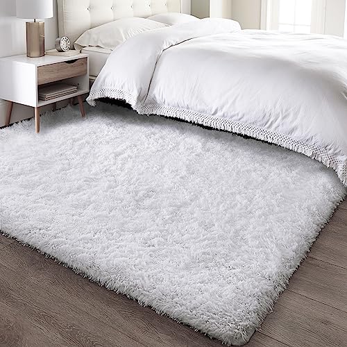 White Fluffy Bedroom Rug