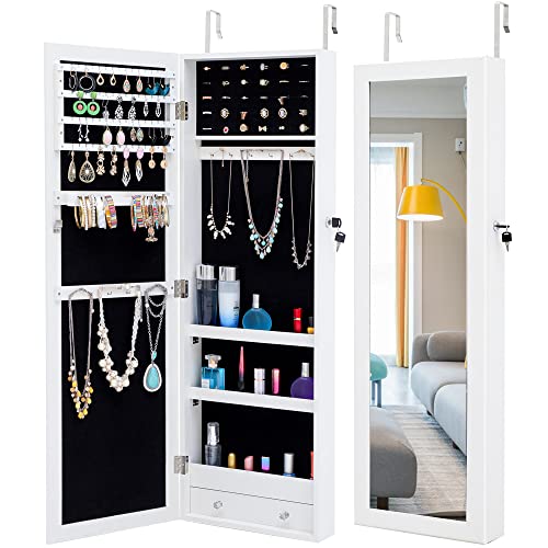 White Jewelry Armoire Cabinet with Mirror