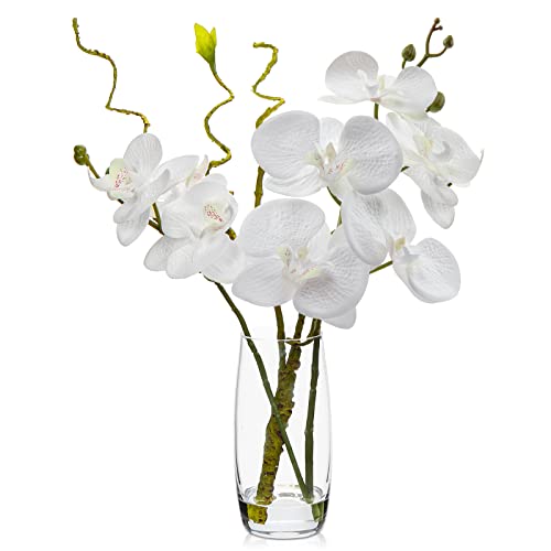 White Orchid Faux Flowers in Glass Vase