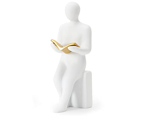 White Reader Sculpture for Bookshelf Decor