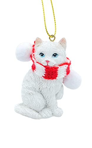 White Tabby Kitty Cat Christmas Tree Ornament