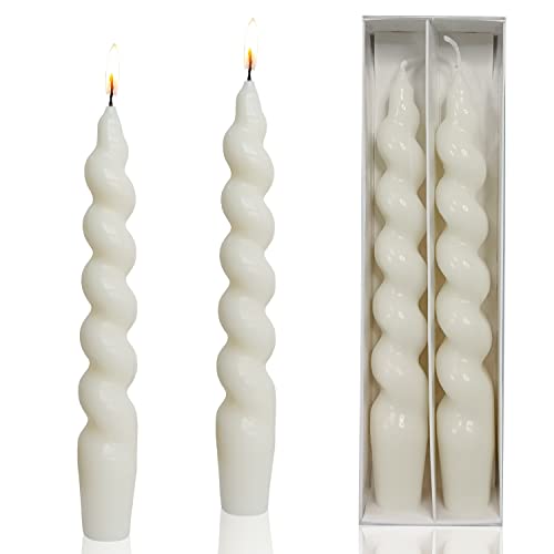 White Taper Candles - Spiral Twisted Candles