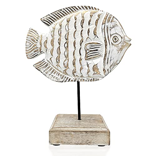 Whitewashed Wooden Fish Sculpture Home Decor
