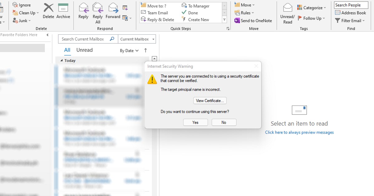 Why Does Outlook Shows Internet Security Warning
