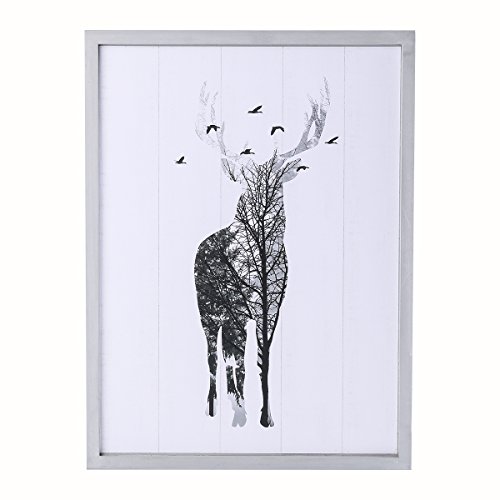 Wildlife Wall Decor Wooden Painting Deer Forest Mounted Framed Poster
