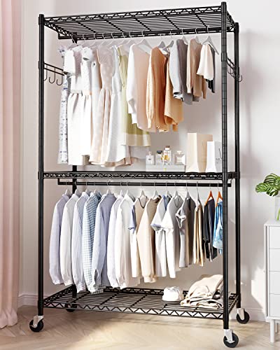 Wire Garment Rack with Shelves and Double Rods