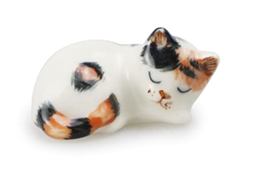 WitnyStore 1¼" Long Sleeping Tricolor Cat Ceramic Figurine