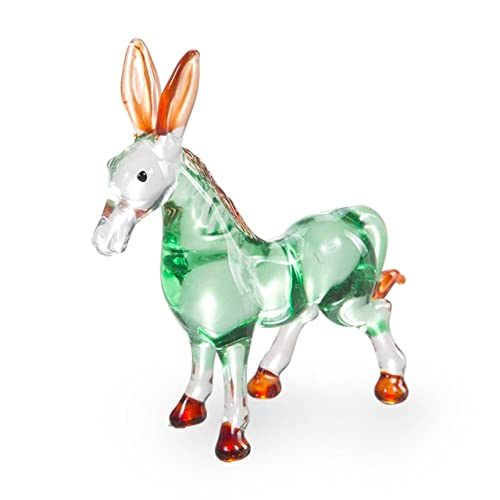 WitnyStore Tiny 2¼" Long Clear Green Donkey Figurine - Miniature Hand Blown Glass Figurines Jack Foal Mule Small Crystal Animals Decorative Collectibles Décor Gifts