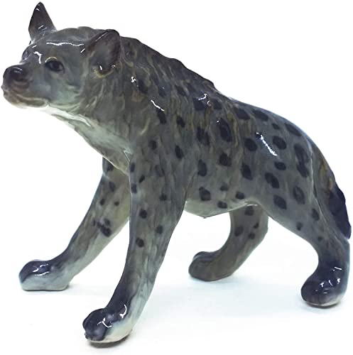WitnyStore Tiny 2" Long Standing Hyena Figurine - Miniature Hand Made Painted Ceramic Spotted Grey Hyenas Wildlife Wild Animals Porcelain Clay Pottery Decorative Collectible Figurines Home Décor Gifts