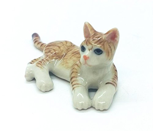 WitnyStore Tiny 3" Long Lying Down Tabby Orange Brown Cat Figurine