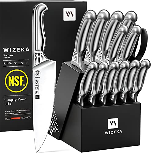 WIZEKA Kitchen Knife Set with Block
