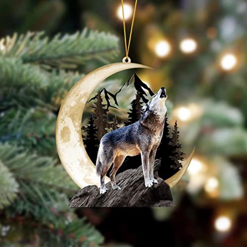 Wolf Howling On The Moon Car Ornament