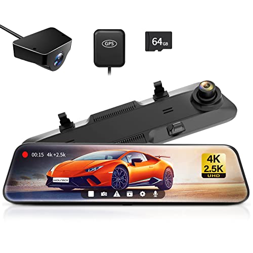 WOLFBOX Rear View Mirror Camera with 4K+2.5K Cameras