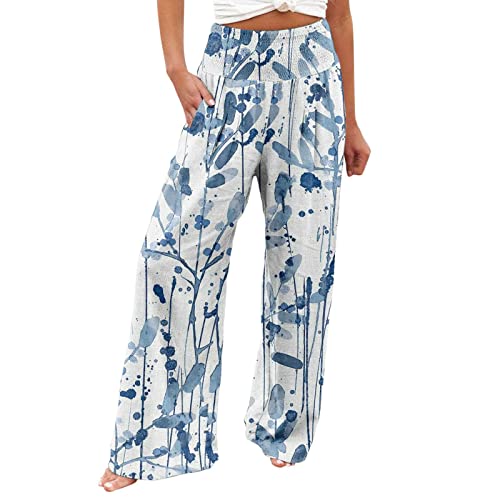 Women's Floral Print Beach Palazzo Pants with Pockets