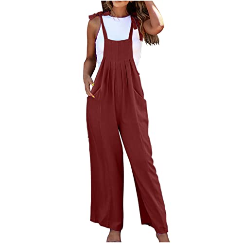 Women's Summer Jumpsuit Casual Straps Cotton Linen Wide Leg Overalls