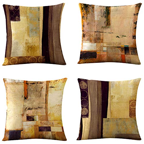 WOMHOPE Set of 4 Modern Vintage Geometric Decorative Throw Pillow Covers Pillow Cases Cushion Cases 18 x 18 Inch for Living Room, Couch and Bed (Blocks)