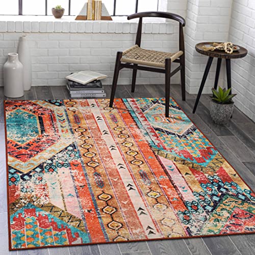 Wonnitar Machine Washable Large Area Rug - 5x7 Bohemian Ultra-Thin Living Room Bedroom Dining Room Throw Rug