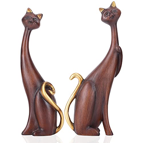 Wood Grain Cat Statues for Home Decor