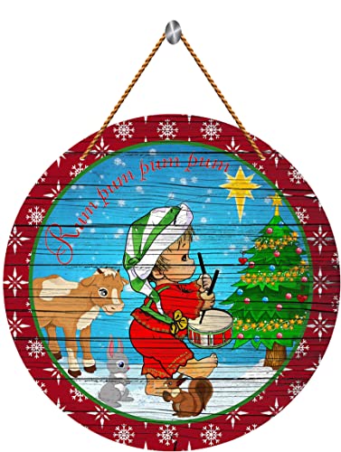 Wood Plaque Sign Little Drummer Boy Christmas Wreath
