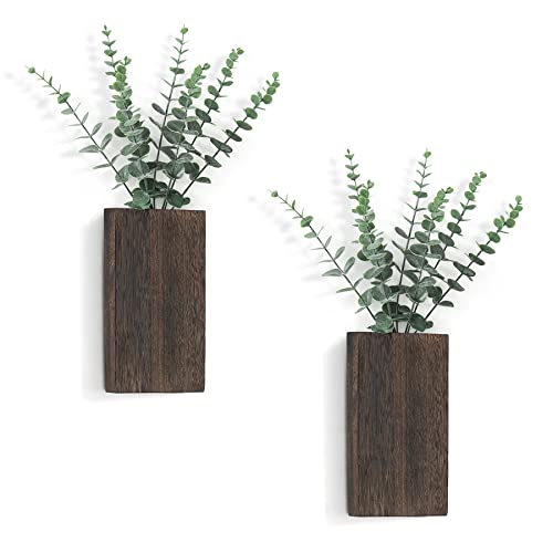 Wood Wall Planter Vase with Artificial Eucalyptus