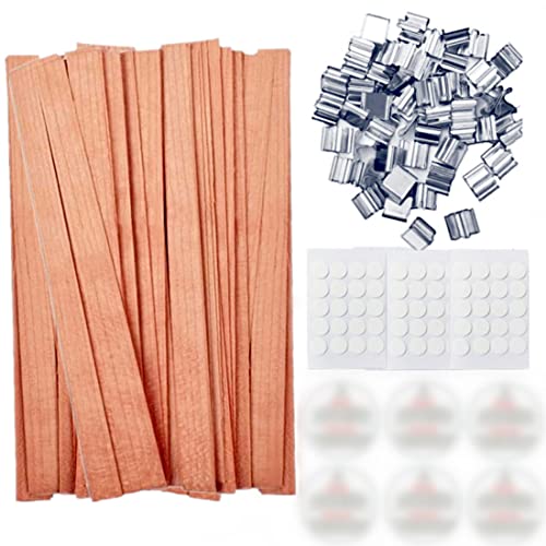 Visgaler 200 Pcs Double-Thickness Wooden Candle Wicks. 5.1 X 0.5 X 0.04  Inch Natural Crackling Wicks, Long Lasting Smokeless Wood Wicks with Iron