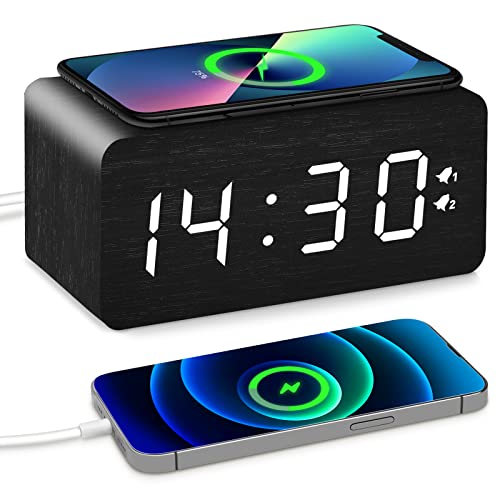 Wooden Alarm Clock with Wireless Charger