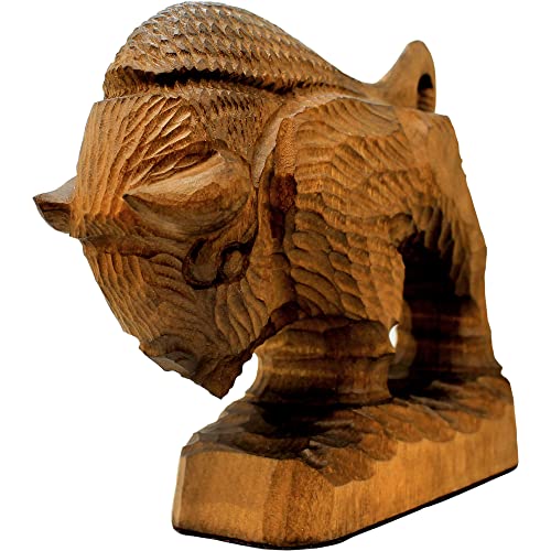 Wooden Bison Statue - Wildlife Accent for Home Decor