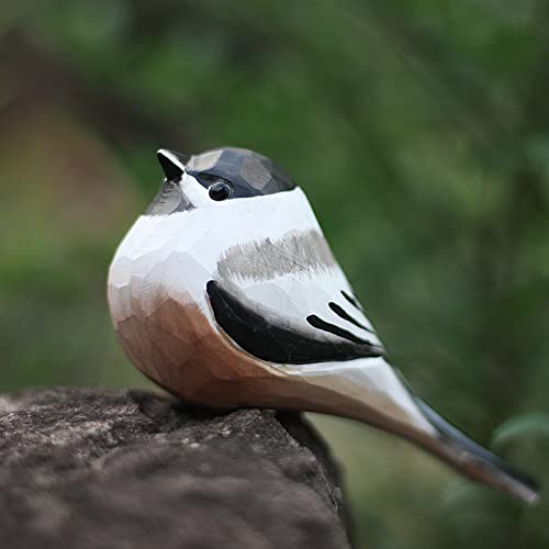 Wooden Black-Capped Chickadee Bird Figurine for Home Decor