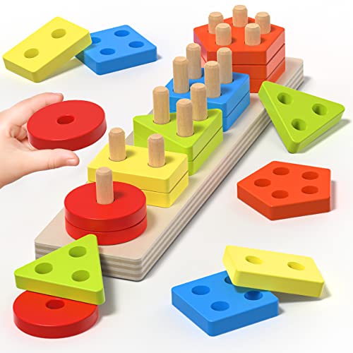 Wooden Block Sorting Stacking Toy for Toddlers