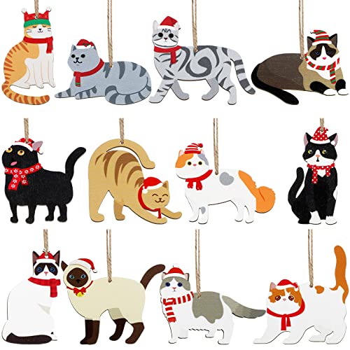 Wooden Cat Christmas Ornaments