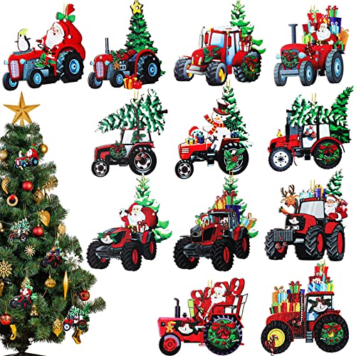 Wooden Christmas Tractor Ornaments