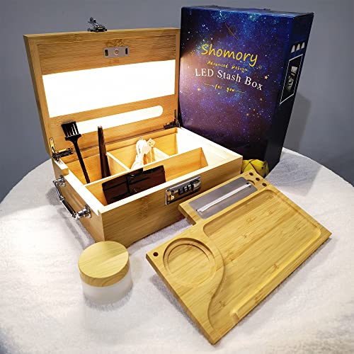 Wooden LED Stash Box with Rolling Tray Bundle