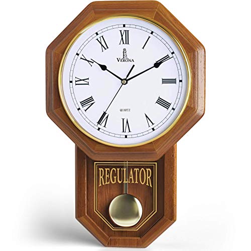 Wooden Pendulum Wall Clock - Decorative Clock for Living Room, Home, Office