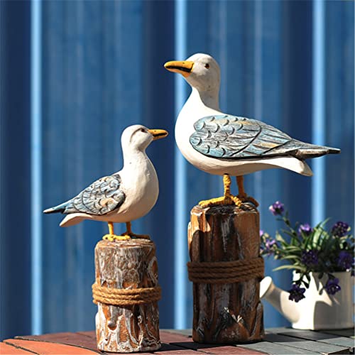 Wooden Seagull Figurine for Nautical Decor