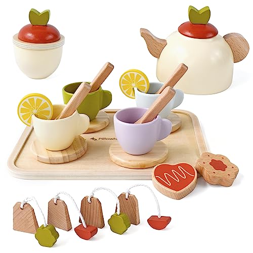 Wooden Toys Tea Party Set for Little Girls and Boys