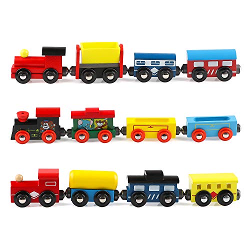 Wooden Train Cars Magnetic Set for Kids