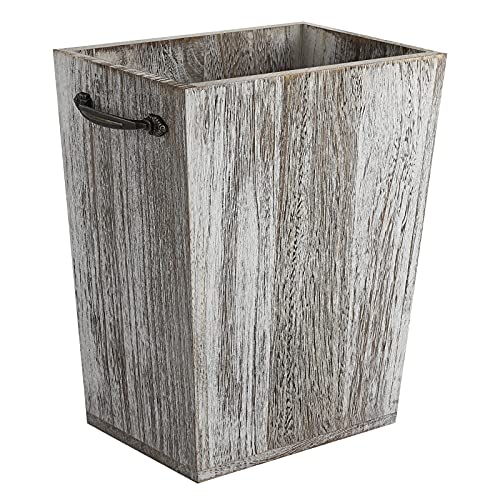 Wooden Wastebasket with Metal Handle for Kitchen Bedroom