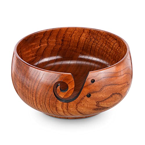 Wooden Yarn Bowl with Holes Storage Handmade for Crocheting and Knitting