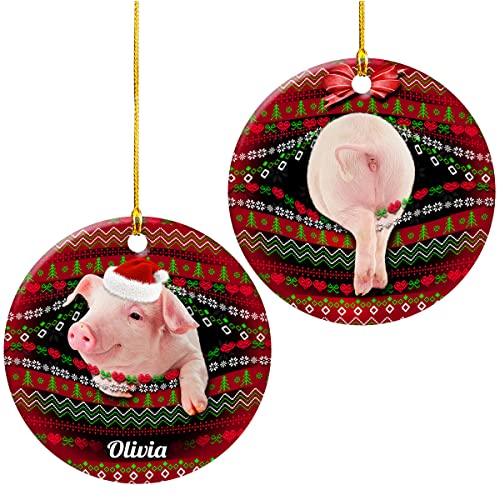 wowcugi Personalized Pig Ornaments Custom Ceramic Animal Christmas Ornament Xmas Hanging Tree Decorations Keepsake Farm Gifts for Kids Boy Girls Child Animals Lovers