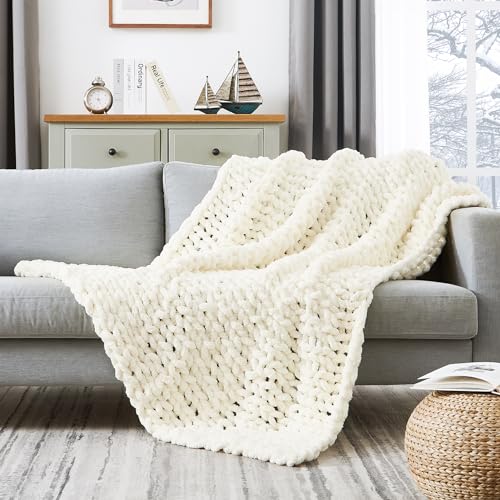 WRENSONGE Cream White Chunky Knit Blanket Throw