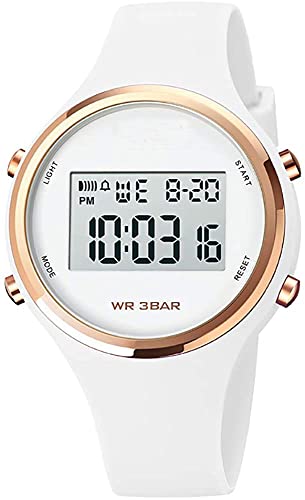 XCZAP Ladies Outdoor Sport Watches Alarm Clock 5Bar Waterproof LED Women Digital Watch (White)