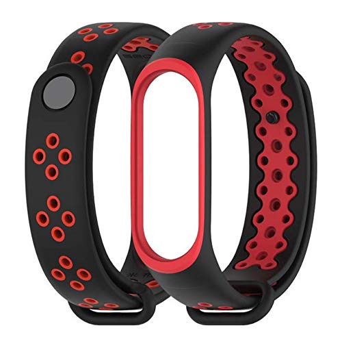 Xiaomi MI Band 4 Mi 3 Silicon Soft Replacement Wristband Watch Band Sport Strap Bracelet (Black-Red)