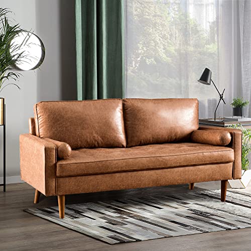 XIZZI Rivet Aiden Mid-Century Modern Loveseat Sofa with Square Arm and Wood Grain Legs