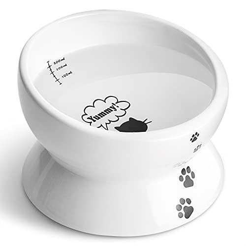 Y YHY Elevated Cat Food Bowl, 15oz Raised Cat Food and Water Bowl Tilted Ceramic Cat Water Bowl Whisker Friendly for Indoor Cat, Dishwasher Safe