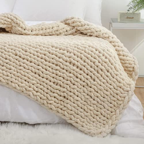 YAAPSU Chunky Knit Blanket Throw - Super Soft Chenille Yarn