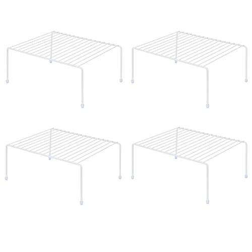 yaenoei Set of 4 - Kitchen Storage Shelf Rack (13.1 x 10.2 Inch)/Plastic Feet - Medium - Steel Metal - Rust Resistant Finish - Cups, Dishes, Cabinet & Pantry Organization - Kitchen (White)