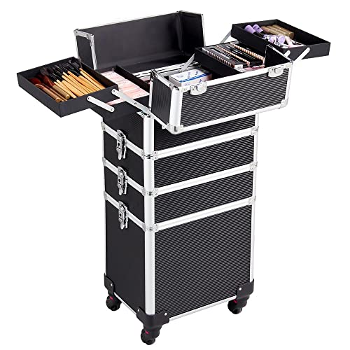 Yaheetech 4 in 1 Rolling Makeup Train Case Trolley Cosmetic Travel Cases