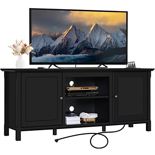 Yaheetech Black TV Stand with Power Outlet